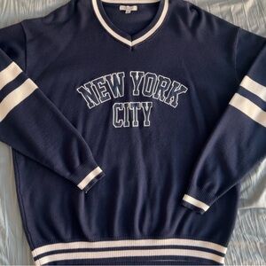 Navy V-Neck Sweater with New York City Design